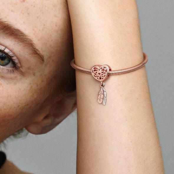 Openwork Heart Two Feathers Dreamcatcher Charm Pandora Australia