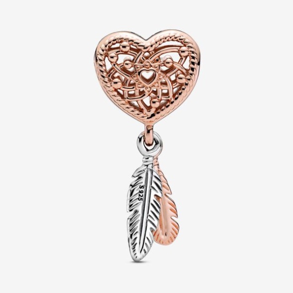 Openwork Heart Two Feathers Dreamcatcher Charm Pandora Australia