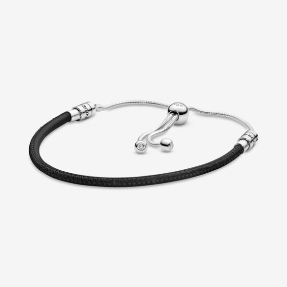 Pandora Australia Moments Black Leather Slider Bracelet
