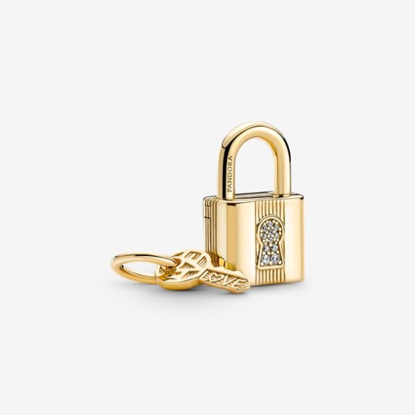 Padlock Key Dangle Charm Pandora Australia Gold Plated
