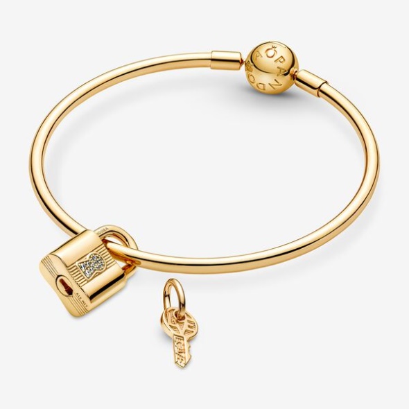 Padlock Key Dangle Charm Pandora Australia Gold Plated