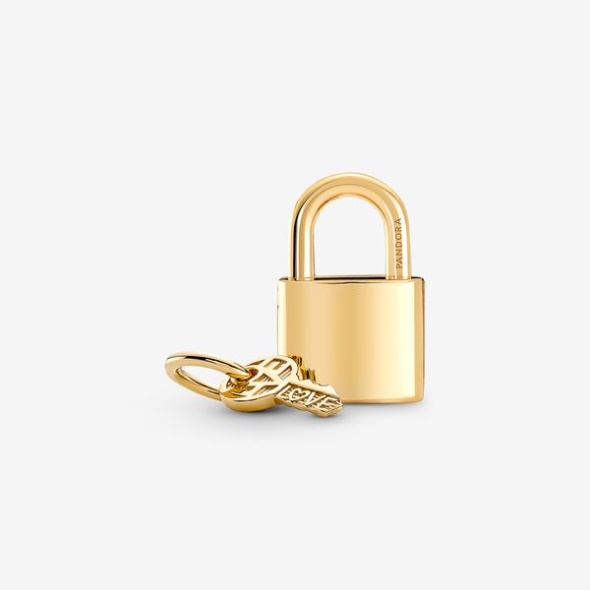 Padlock Key Dangle Charm Pandora Australia Gold Plated