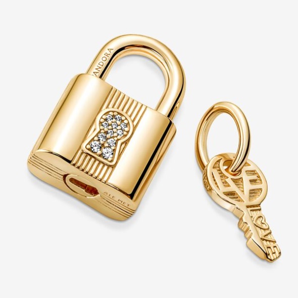 Padlock Key Dangle Charm Pandora Australia Gold Plated
