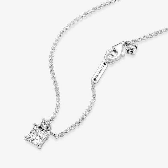 Sparkling Collier Round Square Pendant Necklace Pandora Australia