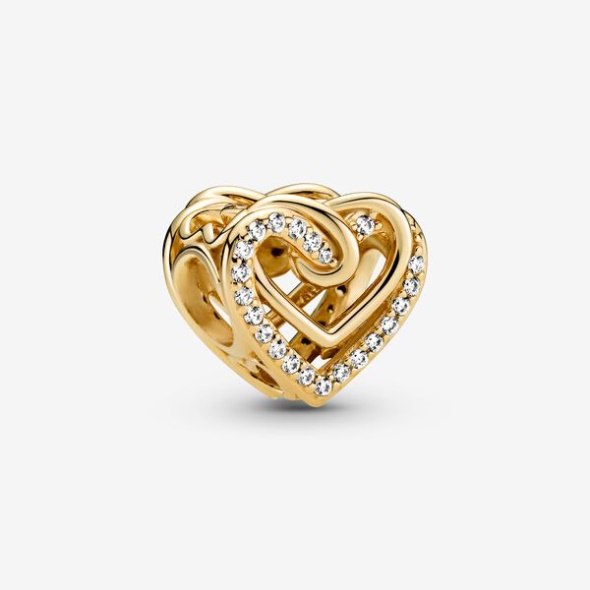 Sparkling Entwined Hearts Charm Pandora Australia Gold Plated