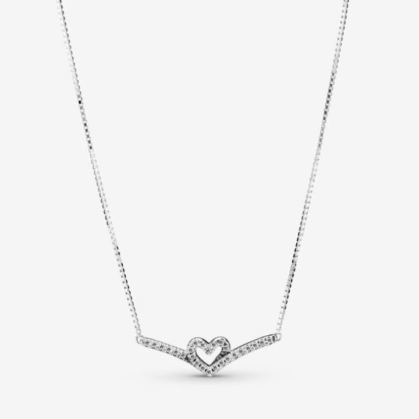 Sparkling Wishbone Heart Collier Necklace Pandora Australia
