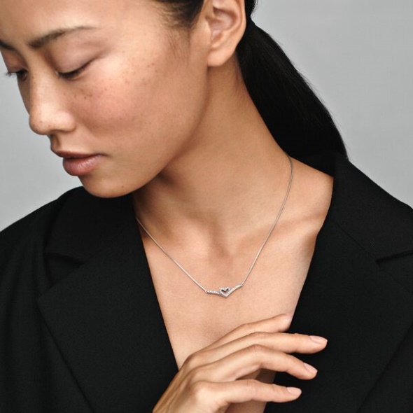 Sparkling Wishbone Heart Collier Necklace Pandora Australia