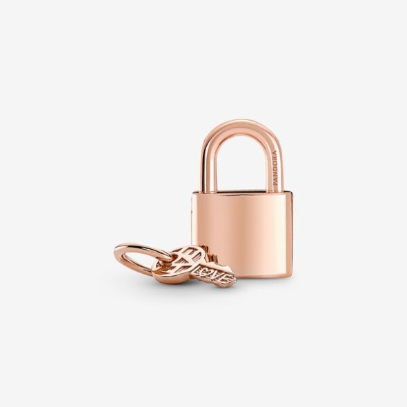 Padlock Key Dangle Charm Pandora Australia Rose Gold Plated
