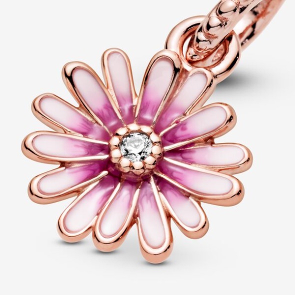 Pink Daisy Flower Dangle Charm Pandora Australia Rose Gold Plated