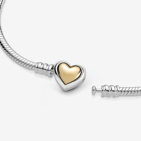 Domed Golden Heart Clasp Snake Chain Bracelet Pandora Australia