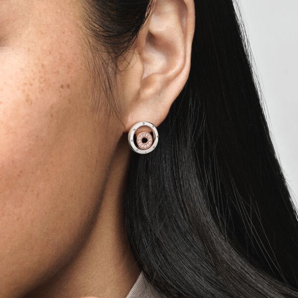 Pandora Australia Signature Two-Tone Logo Circles Stud Earrings