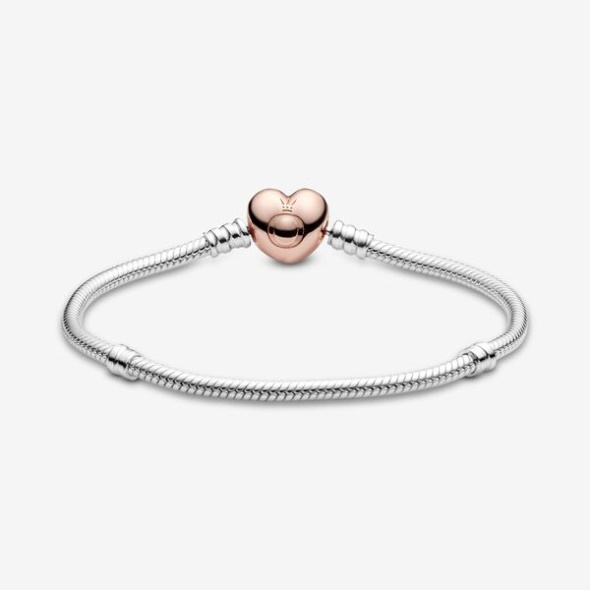 Pandora Australia Moments Heart Clasp Snake Chain Bracelet Two-Tone
