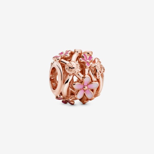 Openwork Pink Daisy Flower Charm Pandora Australia
