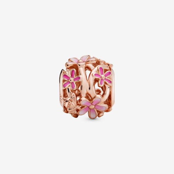 Openwork Pink Daisy Flower Charm Pandora Australia