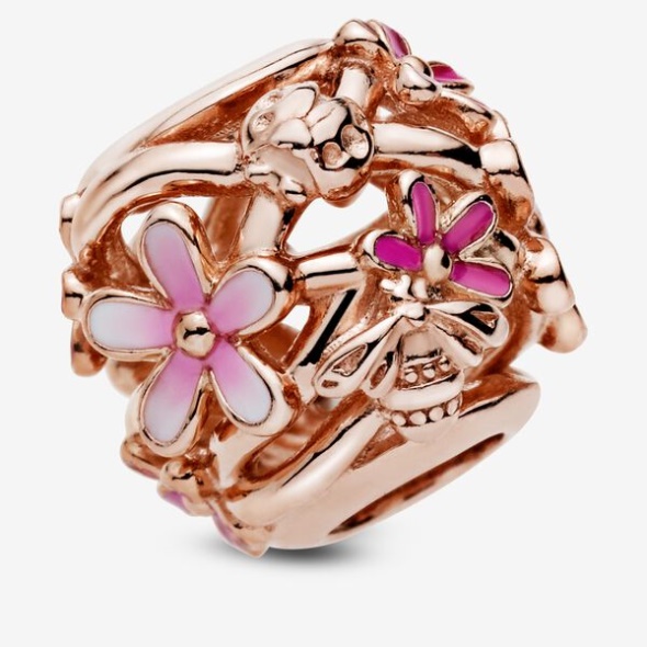 Openwork Pink Daisy Flower Charm Pandora Australia
