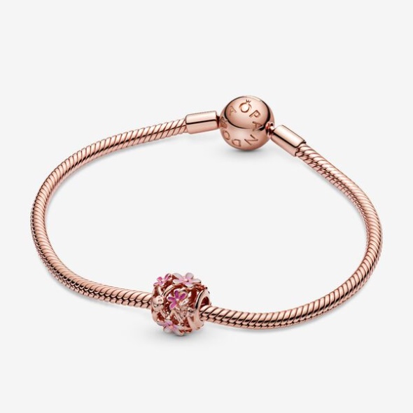 Openwork Pink Daisy Flower Charm Pandora Australia