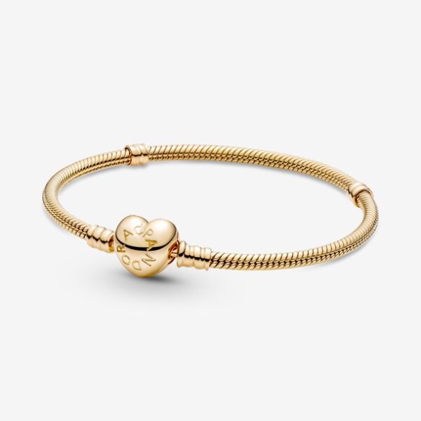 Pandora Australia Moments Heart Clasp Snake Chain Bracelet Gold