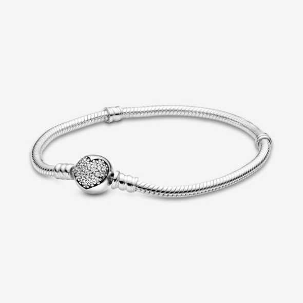 Pandora Australia Moments Sparkling Heart Clasp Snake Chain Bracelet