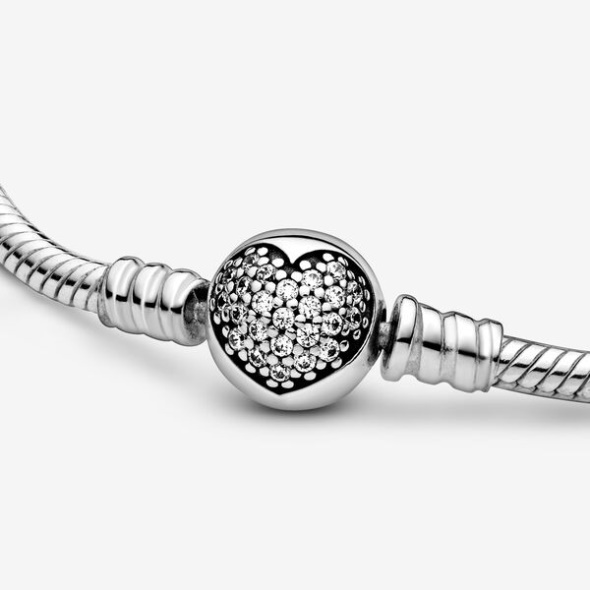 Pandora Australia Moments Sparkling Heart Clasp Snake Chain Bracelet