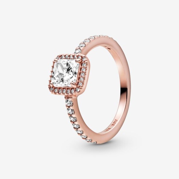 Square Sparkle Halo Ring Pandora Australia Rose Gold Plated