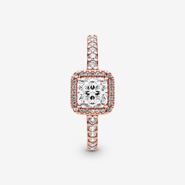 Square Sparkle Halo Ring Pandora Australia Rose Gold Plated