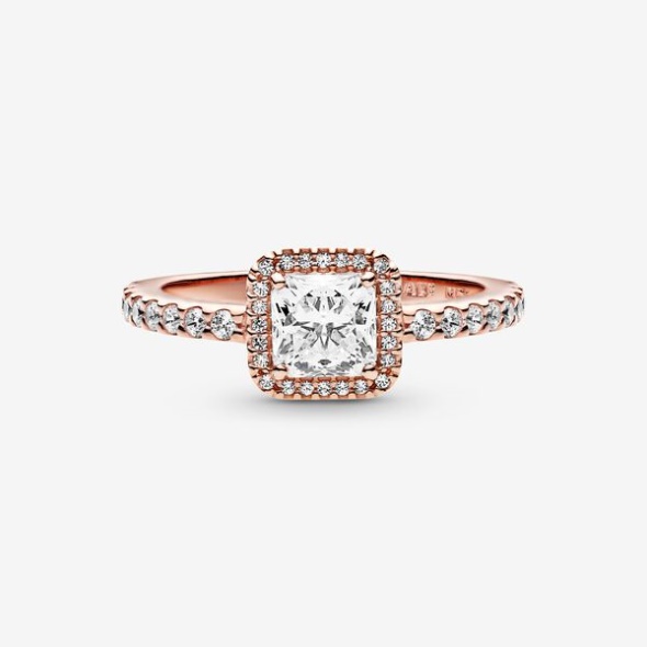 Square Sparkle Halo Ring Pandora Australia Rose Gold Plated