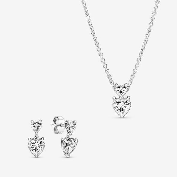 Sparkling Double Heart Jewelry Set Pandora Australia