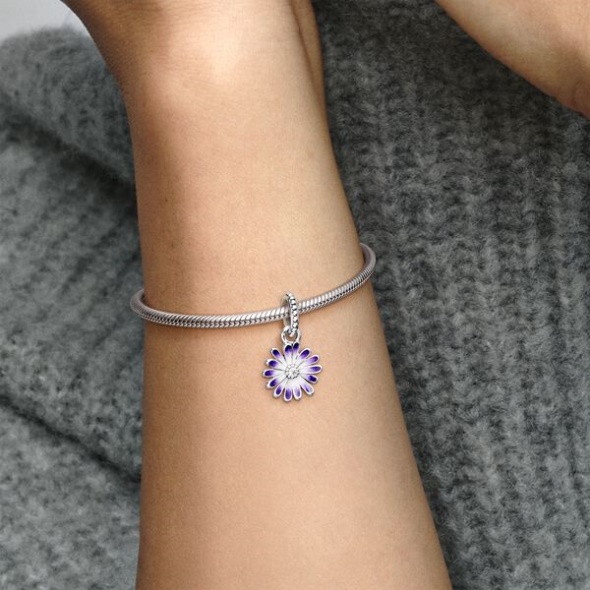 Purple Daisy Dangle Charm Pandora Australia Sterling Silver