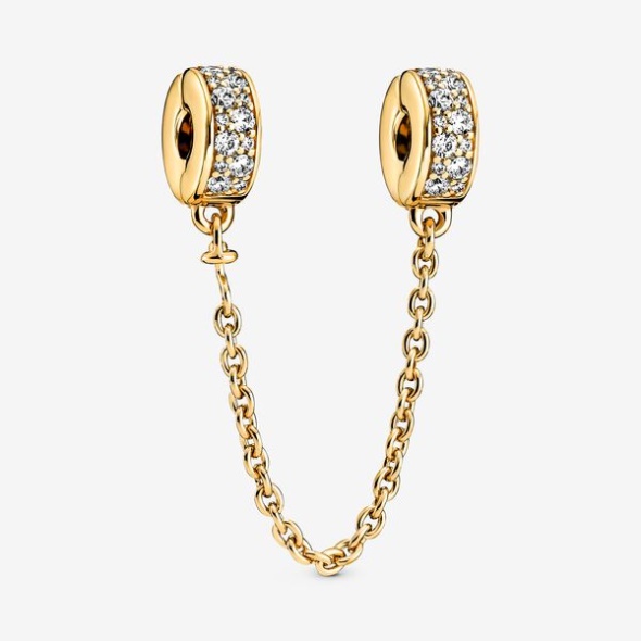 Clear Pave Safety Chain Clip Charm Pandora Australia Gold Plated
