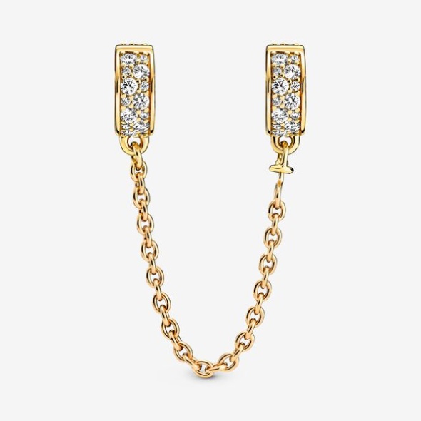 Clear Pave Safety Chain Clip Charm Pandora Australia Gold Plated