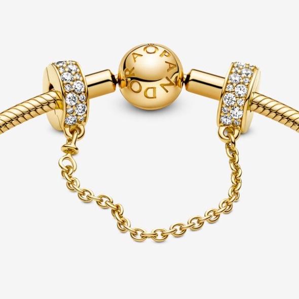 Clear Pave Safety Chain Clip Charm Pandora Australia Gold Plated