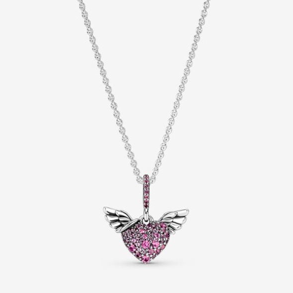 Pave Heart Angel Wings Necklace Pandora Australia