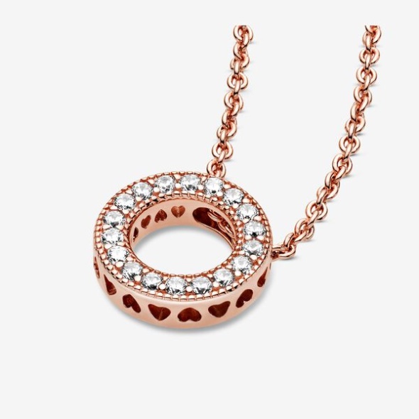 Pandora Australia Logo Pave Circle Collier Necklace Rose Gold Plated