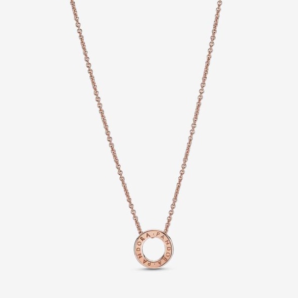 Pandora Australia Logo Pave Circle Collier Necklace Rose Gold Plated