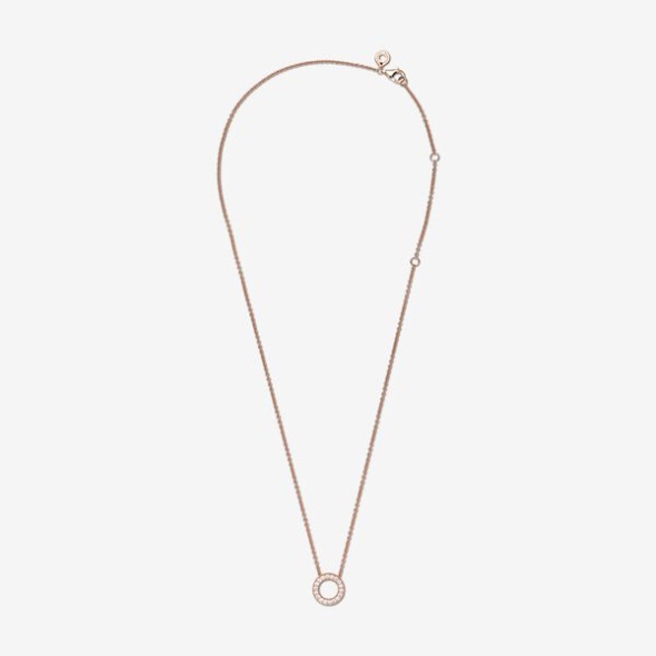 Pandora Australia Logo Pave Circle Collier Necklace Rose Gold Plated