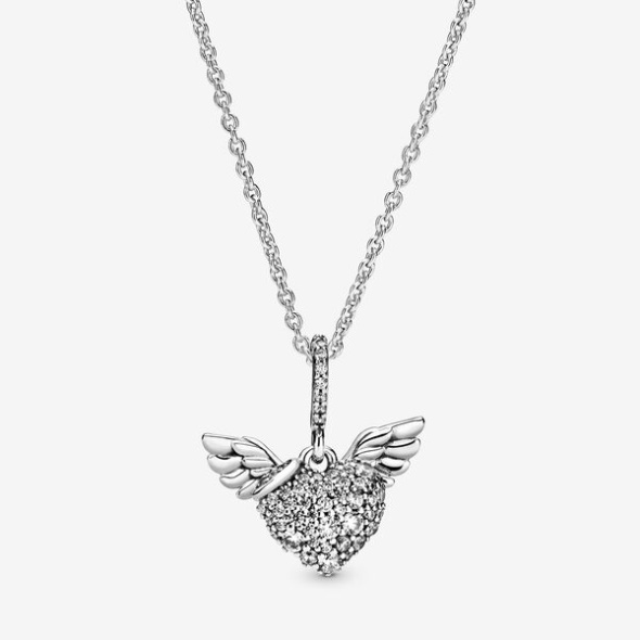 Pave Heart And Angel Wings Necklace Pandora Australia