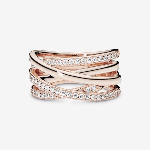 Sparkling Polished Lines Ring Pandora Australia Rose Gold Plated