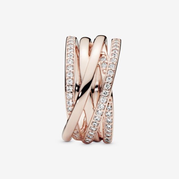 Sparkling Polished Lines Ring Pandora Australia Rose Gold Plated