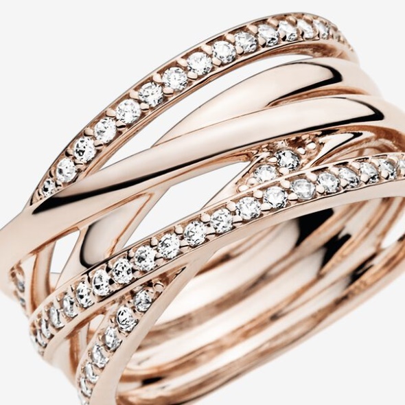 Sparkling Polished Lines Ring Pandora Australia Rose Gold Plated