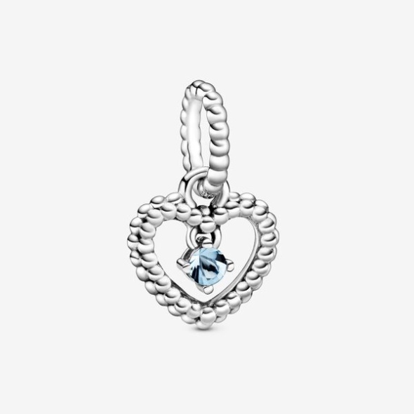 March Aqua Blue Beaded Heart Dangle Charm Pandora Australia