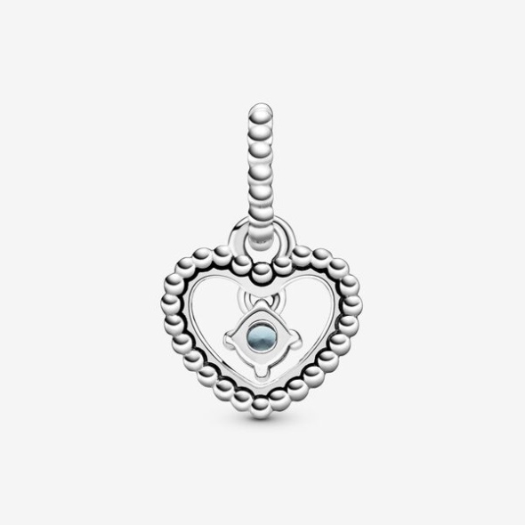 March Aqua Blue Beaded Heart Dangle Charm Pandora Australia