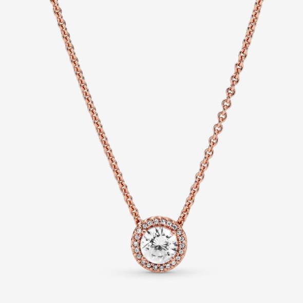 Round Sparkle Halo Necklace Pandora Australia Rose Gold Plated