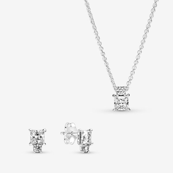 Sparkling Round Square Necklace And Earring Set Pandora Australia