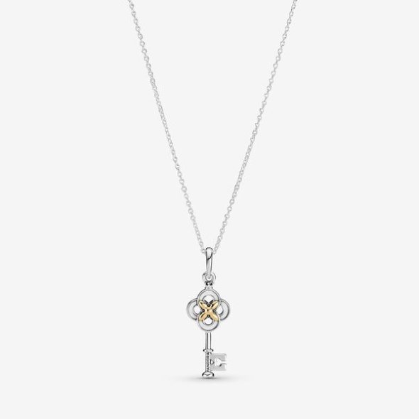 Two-Tone Key Flower Necklace-Final Sale Pandora Australia