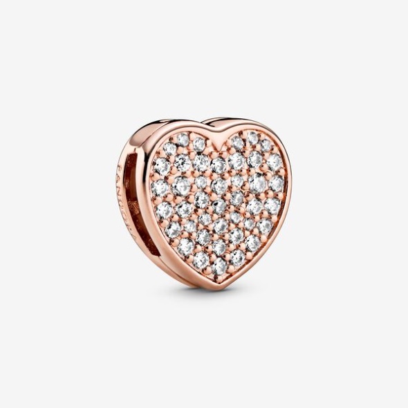 Pave Heart Clip Charm Pandora Australia Rose Gold Plated