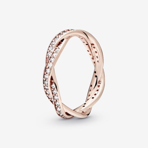 Sparkling Twisted Lines Ring Pandora Australia Rose Gold Plated