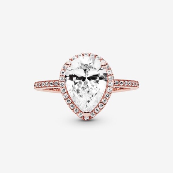 Sparkling Teardrop Halo Ring Pandora Australia Rose Gold Plated