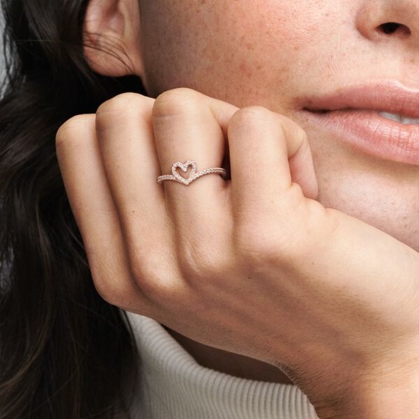Sparkling Wishbone Heart Ring Pandora Australia Rose Gold Plated