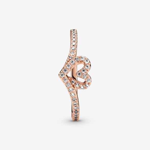Sparkling Wishbone Heart Ring Pandora Australia Rose Gold Plated