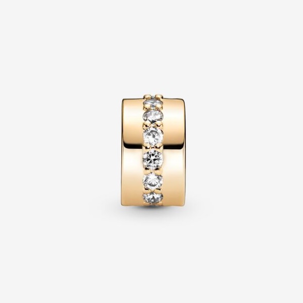 Clear Sparkling Row Clip Charm Pandora Australia Gold